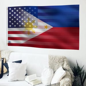 Filipino American Hybrid Flag - Cultural Pride, 12x18 in to 3x5 ft Banner image 5
