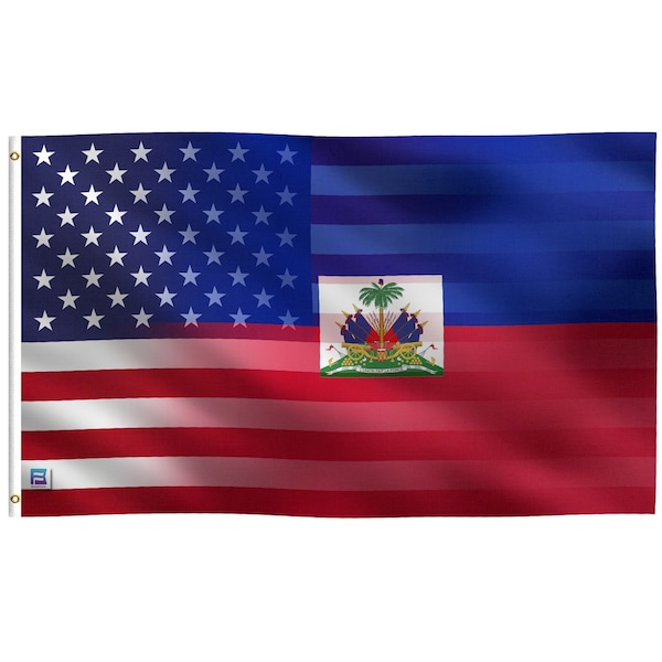Haitian American Hybrid Flag -  100% Polyester w/ Brass Grommets - Indoor / Outdoor