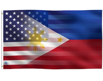 Filipino American Hybrid Flag - Cultural Pride, 12x18 in to 3x5 ft Banner