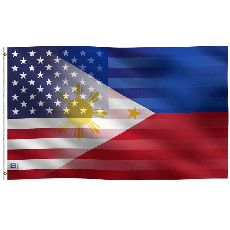 Filipino American Hybrid Flag - Cultural Pride, 12x18 in to 3x5 ft Banner image 1
