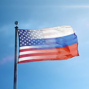 Russian American Hybrid Flag 3x5 ft -  100% Polyester, Brass Grommets, Indoor Outdoor, Single or Double Sided Banner