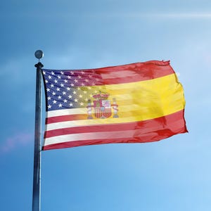 Spanish American Hybrid Flag 3x5 ft - 100% Polyester, Brass Grommets, Indoor Outdoor, Double or Single Sided Banner