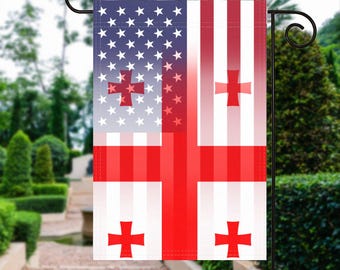 Drapeau de jardin géorgien américain - 100 % polyester, 30 x 45 cm, décoration d'extérieur résistante aux intempéries