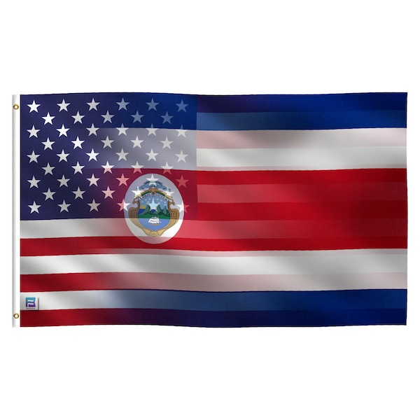 Costa Rican American Hybrid Flag -  100% Polyester w/ Brass Grommets - Indoor / Outdoor