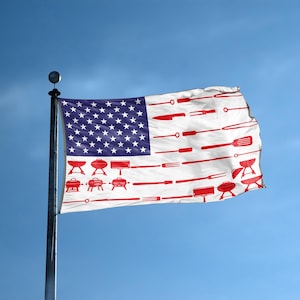 BBQ Stripes American Flag - 100% Polyester, Grommets or Sleeve, Indoor Outdoor