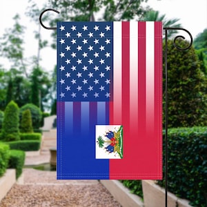Bandera haitiana americana para jardín - 100 % poliéster, 30 x 45 cm, resistente a la intemperie, ideal para decoración de exteriores