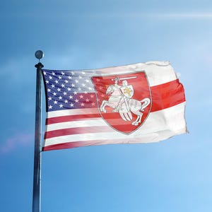 Belarusian American (Pahonia Coat of Arms) Hybrid Flag 3x5 ft -  100% Polyester, Brass Grommets, Indoor Outdoor, Single or Double Sided