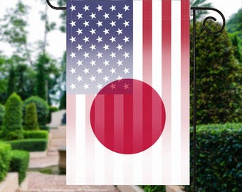 Drapeau de jardin japonais américain 12 x 18 po. Mélange - 100 % polyester, 30 x 18 po., décoration extérieure résistante aux intempéries