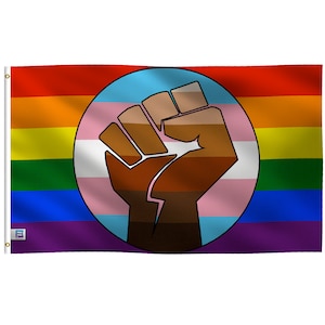 Trans Pride Resist Fist Rainbow Flag - Durable Polyester Canvas Header - Indoor & Outdoor