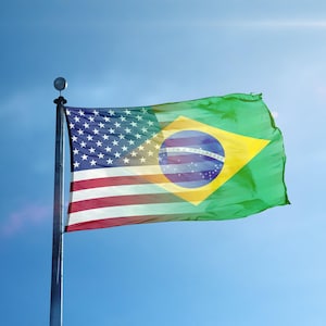 American and Brazilian Hybrid Flag 12x18 in to 3x5 ft - Polyester, Indoor/Outdoor