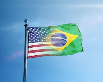 American and Brazilian Hybrid Flag 12x18 in to 3x5 ft - Polyester, Indoor/Outdoor