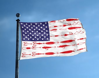 Fishing Lure American Flag – 12x18 in to 3x5 ft Polyester Banner