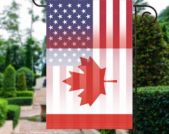 Drapeau de jardin canado-américain - 100 % polyester, 12 x 18 pouces, décoration extérieure résistante aux intempéries