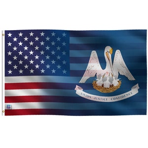 Louisiana & American 3x5 ft Flag Blend - 100% Polyester, Grommets, Double Sided