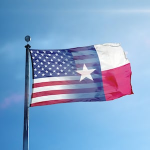 Bandera de poliéster para interiores y exteriores con mezcla de banderas de Texas y Estados Unidos.