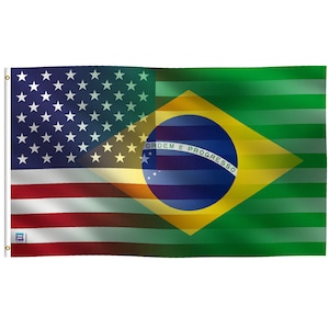 American and Brazilian Hybrid Flag -  100% Polyester Banner with Canvas Header - For Indoor & Outdoor Use