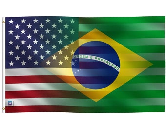 American Brazilian Hybrid Flag 3x5 Ft, Polyester Banner, Canvas Header, Indoor Outdoor Decor, Durable Weather-Resistant