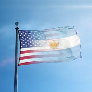 Argentinean American Hybrid Flag 3x5 ft -  100% Polyester, Brass Grommets, Indoor Outdoor, Single or Double Sided Banner