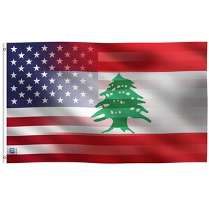 Lebanese American Hybrid Flag 3x5 ft - 100% Polyester, Brass Grommets, Indoor Outdoor, Double or Single Sided Banner