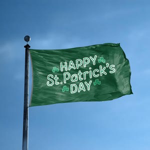 Bandeira Feliz Dia de São Patrício 3 x 5 pés - 100% poliéster, ilhós de latão, para áreas internas e externas, banner de dupla ou única face