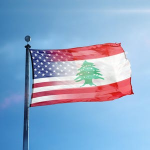 Lebanese American Hybrid Flag 3x5 ft - 100% Polyester, Brass Grommets, Indoor Outdoor, Double or Single Sided Banner