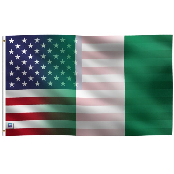 Drapeau hybride nigérian américain - 100 % polyester avec œillets en laiton - Intérieur/extérieur