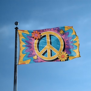 Tie Dye Peace Sign Flag: Groovy Polyester Decor