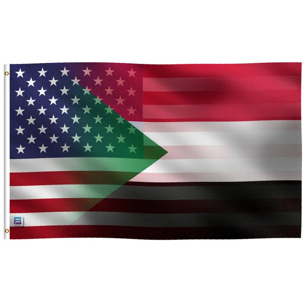 Sudanese American Hybrid Flag -  100% Polyester w/ Brass Grommets - Indoor / Outdoor