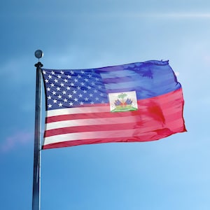 Haitian American Hybrid Flag: Indoor/Outdoor Polyester Banner