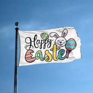 Happy Easter Holiday Flag 3x5 ft - 100% Polyester, Brass Grommets, Indoor Outdoor, Double or Single Sided Banner