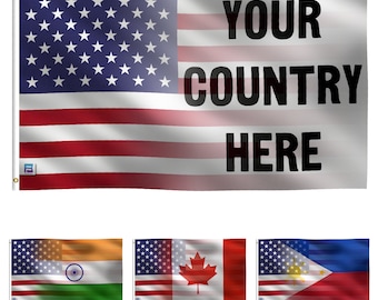 Mélange de drapeaux nationaux et américains de 3 x 1,5 m - 100 % polyester et oeillets en laiton