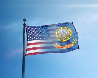 アイダホ州とアメリカ国旗のブレンド：屋内/屋外用ポリエステル旗