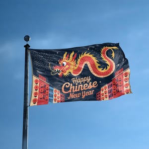 Chinese New Year Flag – Festive Dragon Banner, 12x18 in to 3x5 ft