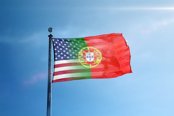 Portuguese American Hybrid Flag - Cultural Pride, 12x18 in to 3x5 ft, Brass Grommets