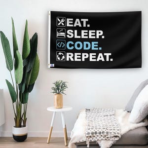 Drapeau de répétition du code Eat Sleep - Cadeau pour programmeur, bannière intérieure extérieure image 4