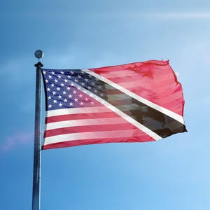 Trini American Hybrid Flag -  100% Polyester, Brass Grommets, Indoor Outdoor, Single or Double Sided Banner