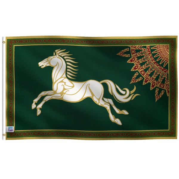 Bandera de caballo LOTR Rohan - 100% poliéster con ojales de latón - Interior / exterior