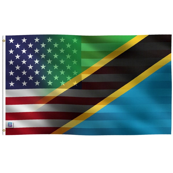 Tanzanian American Hybrid Flag -  100% Polyester w/ Brass Grommets - Indoor / Outdoor