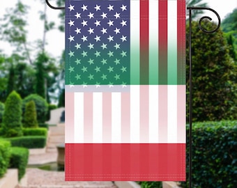 Drapeau de jardin italo-américain - 100 % polyester, 12 x 18 pouces, décoration extérieure résistante aux intempéries