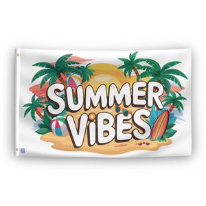 Summer Vibes strandvlag 3 x 5 ft, kleurrijke tuinbanner, messing doorvoertule buitendecor, levendige feestvlag, duurzaam polyester materiaal