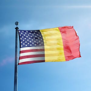 Belgian American Hybrid Flag 3x5 ft -  100% Polyester, Brass Grommets, Indoor Outdoor, Single or Double Sided Banner