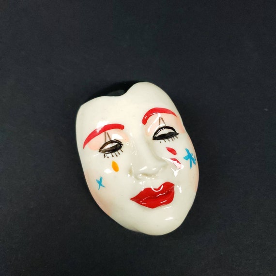 Vintage Mime Drama Mask Brooch Pin Acting Costume… - image 1