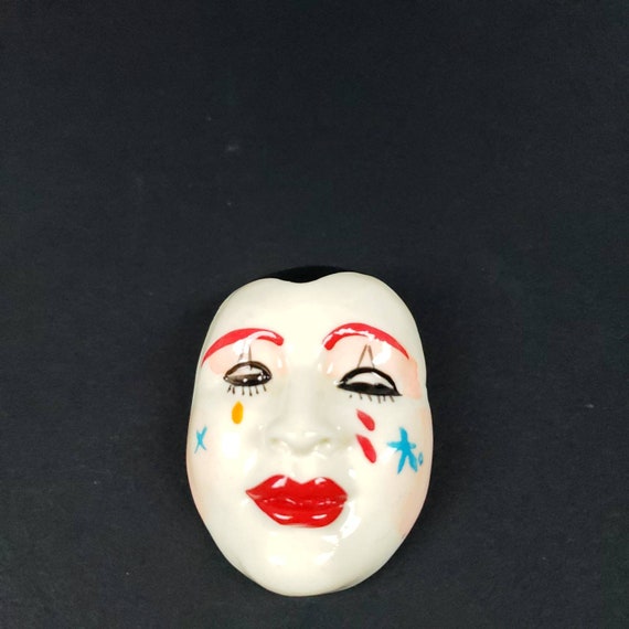 Vintage Mime Drama Mask Brooch Pin Acting Costume… - image 9