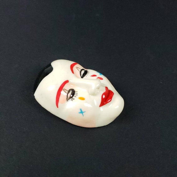 Vintage Mime Drama Mask Brooch Pin Acting Costume… - image 8