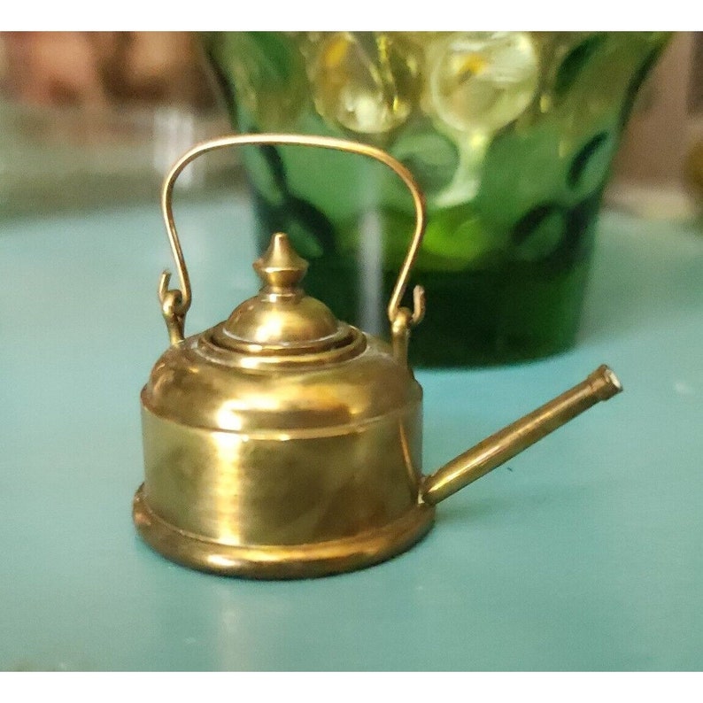Vintage Miniature Solid Brass Teapot Kettle Dollhouse Kitchen Etsy
