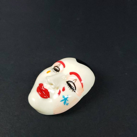 Vintage Mime Drama Mask Brooch Pin Acting Costume… - image 2