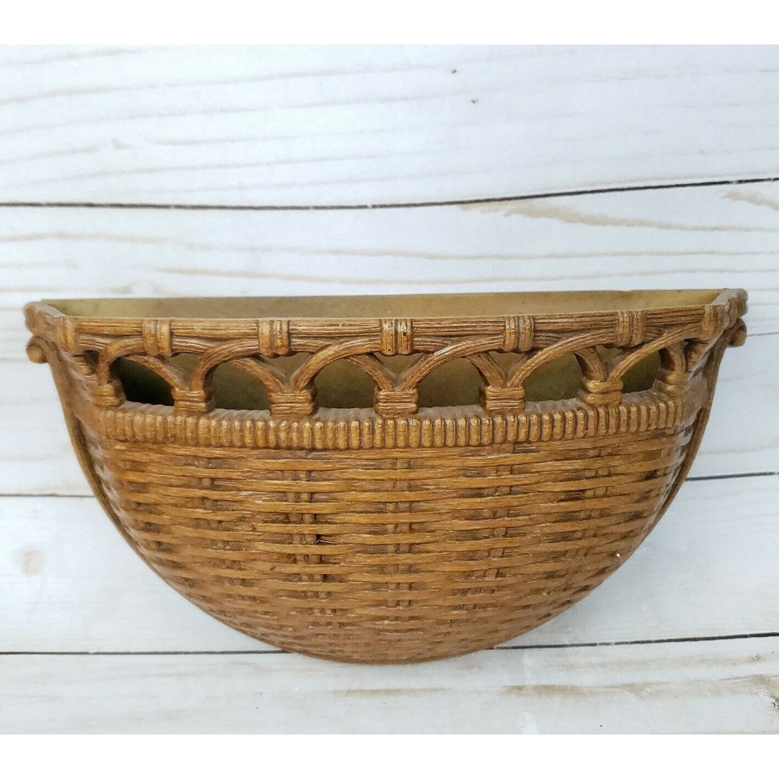 Vintage Faux Wicker Basket Wall Pocket Planter 10homco Etsy