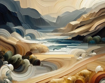 Pintura al óleo abstracta de paisaje marino: Arte mural costero (Descarga digital)