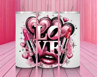 Bold and Glamorous Lipstick and Love Tumbler Template