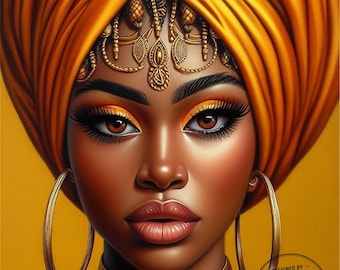 Pintura al óleo de una princesa africana: Impresión artística de retrato (descarga digital)